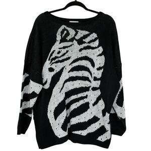 Vintage 80s Turtle Bay Zebra Graphic Sweater Safari Zoo Black White Size XXL